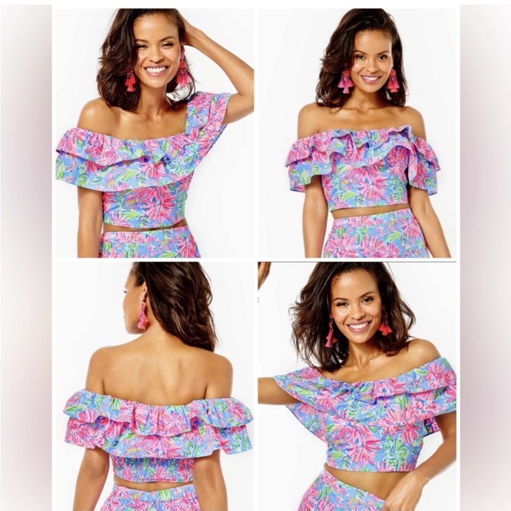 Lilly Pulitzer Mayslie Ruffle Top Blue Peri Sunrise Bay Size 6